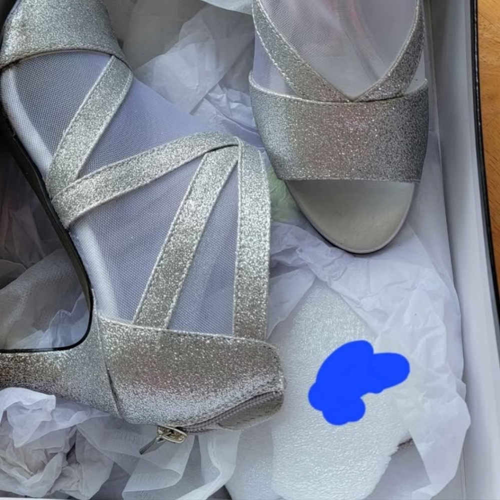 Silver shoes.